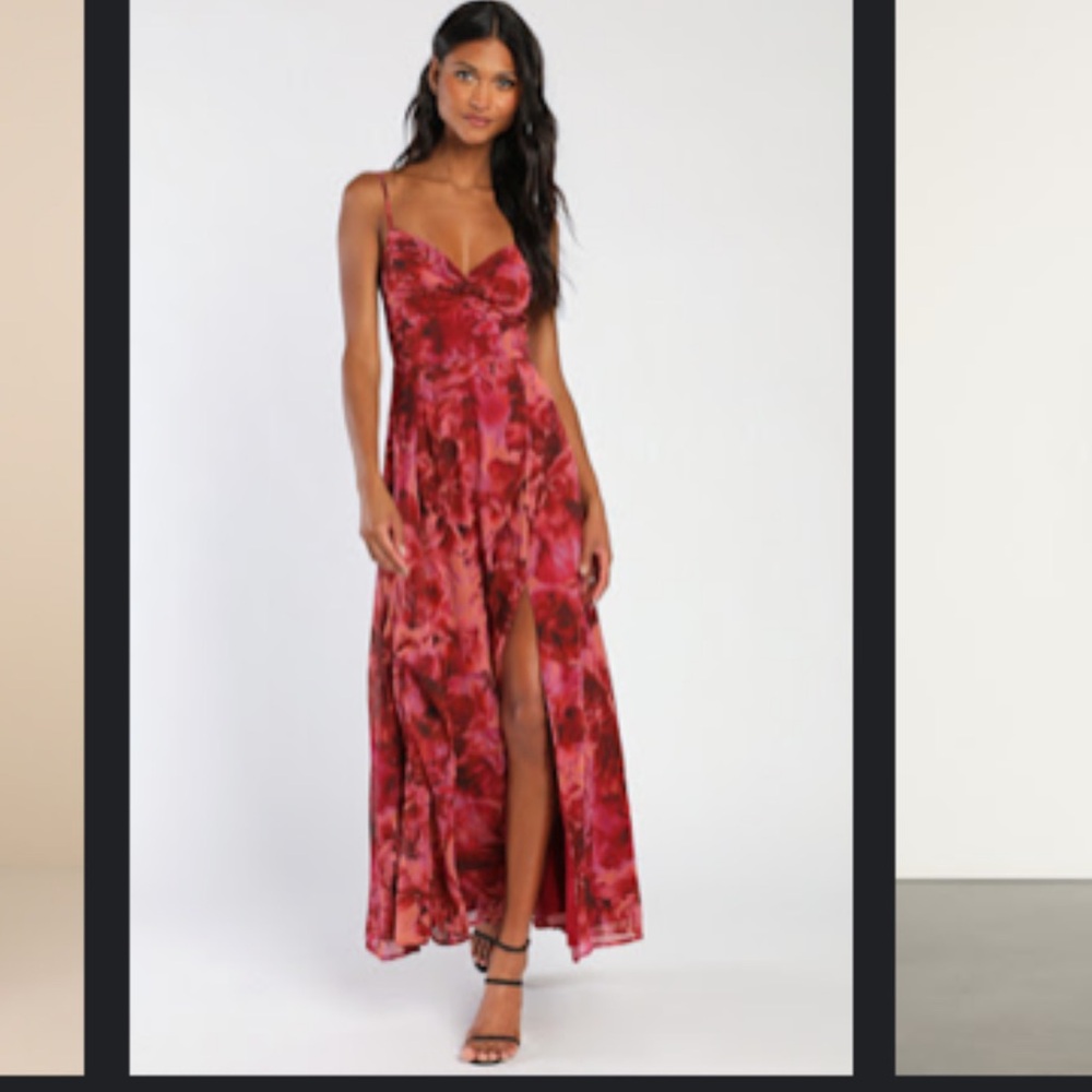 Lulu's Red Floral Maxi Dress